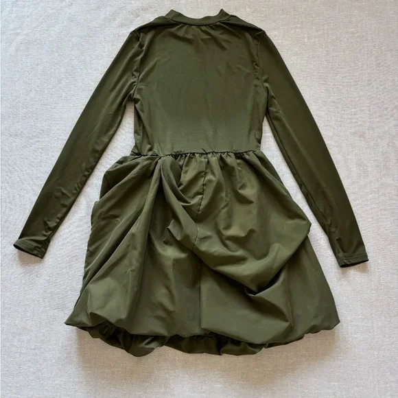 Olive green ruffle cyberpunk dress. - Picture 7 of 9